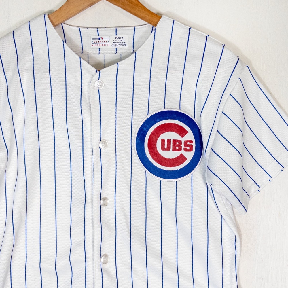 MLB Chicago Cubs Kris Bryant 17 Jersey Youth L 14/16 White Pinstripe Baseball